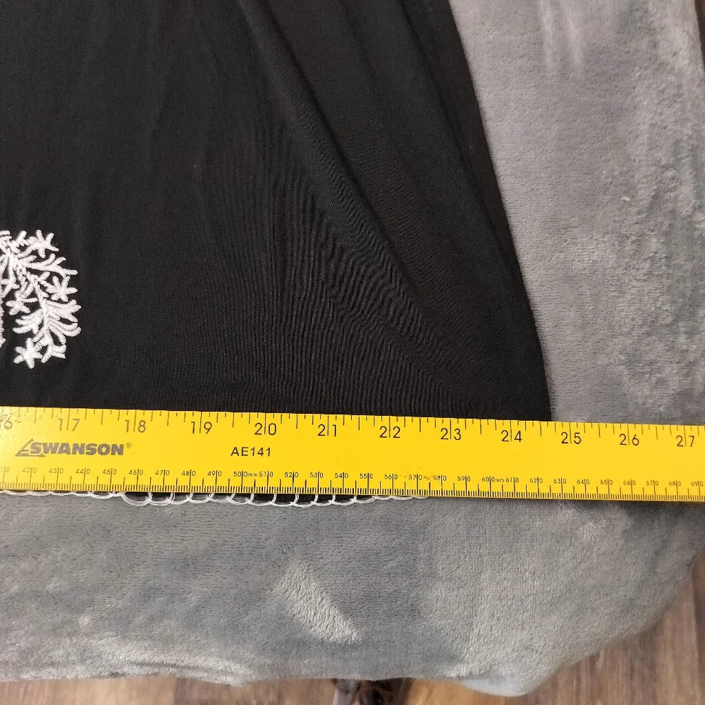 2/$30 Grace Elements Black Midi‎ Popover Dress Womens Size M Whtie Embroidery